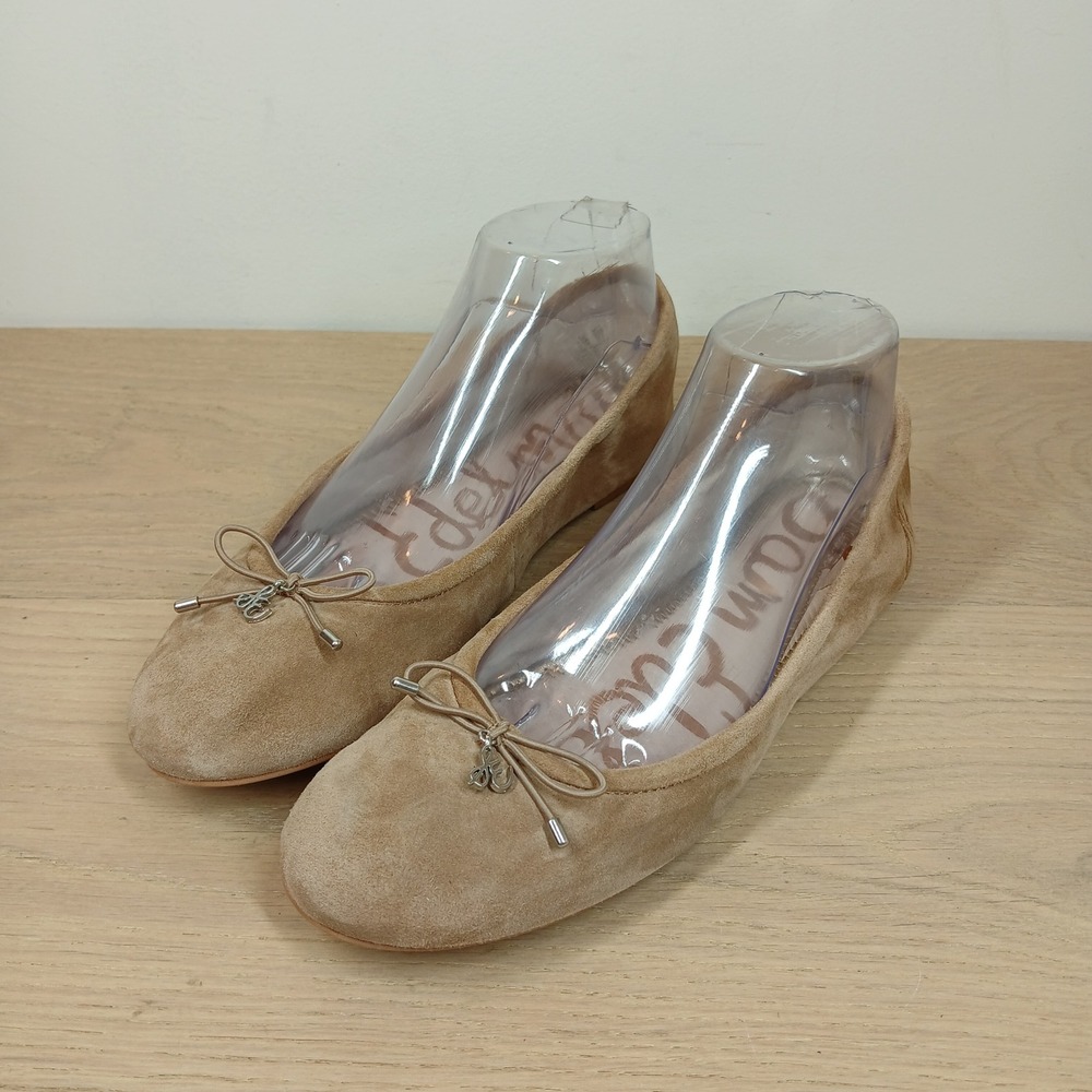 Sam Edelman Felicia Ballet Flats Women 8.5 Tan Suede Bow Classic Minimalist